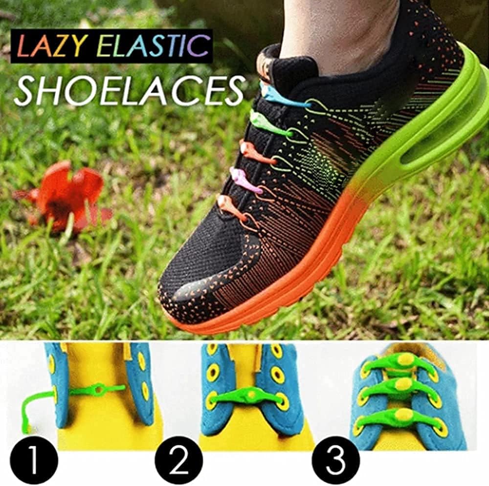 Tujuna 24 pcs Lazy Tying-Free Elastic Shoelaces, Laces Special No Tie Rubber, for Kids and Adults, Elastic Shoelaces for Sneakers (color)