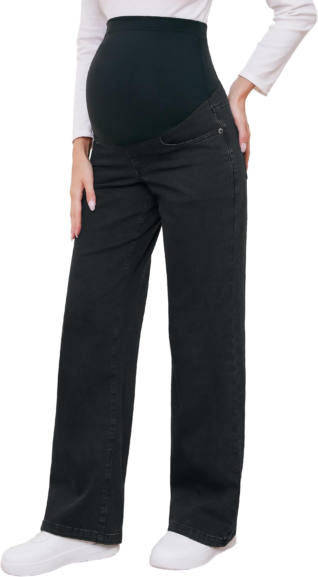 fitglam Women's Maternity Jeans Straight Leg Relaxed Fit Over Belly Pregnancy Denim Work Pants Maternity Clothes with Pockets