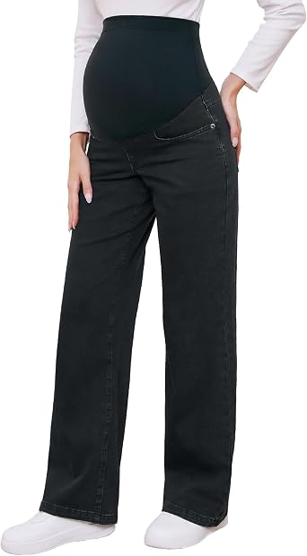 fitglam Womens Maternity Jeans Straight Leg Relaxed Fit Over Belly Pregnancy Denim Work Pants Maternity Clothes with Pockets