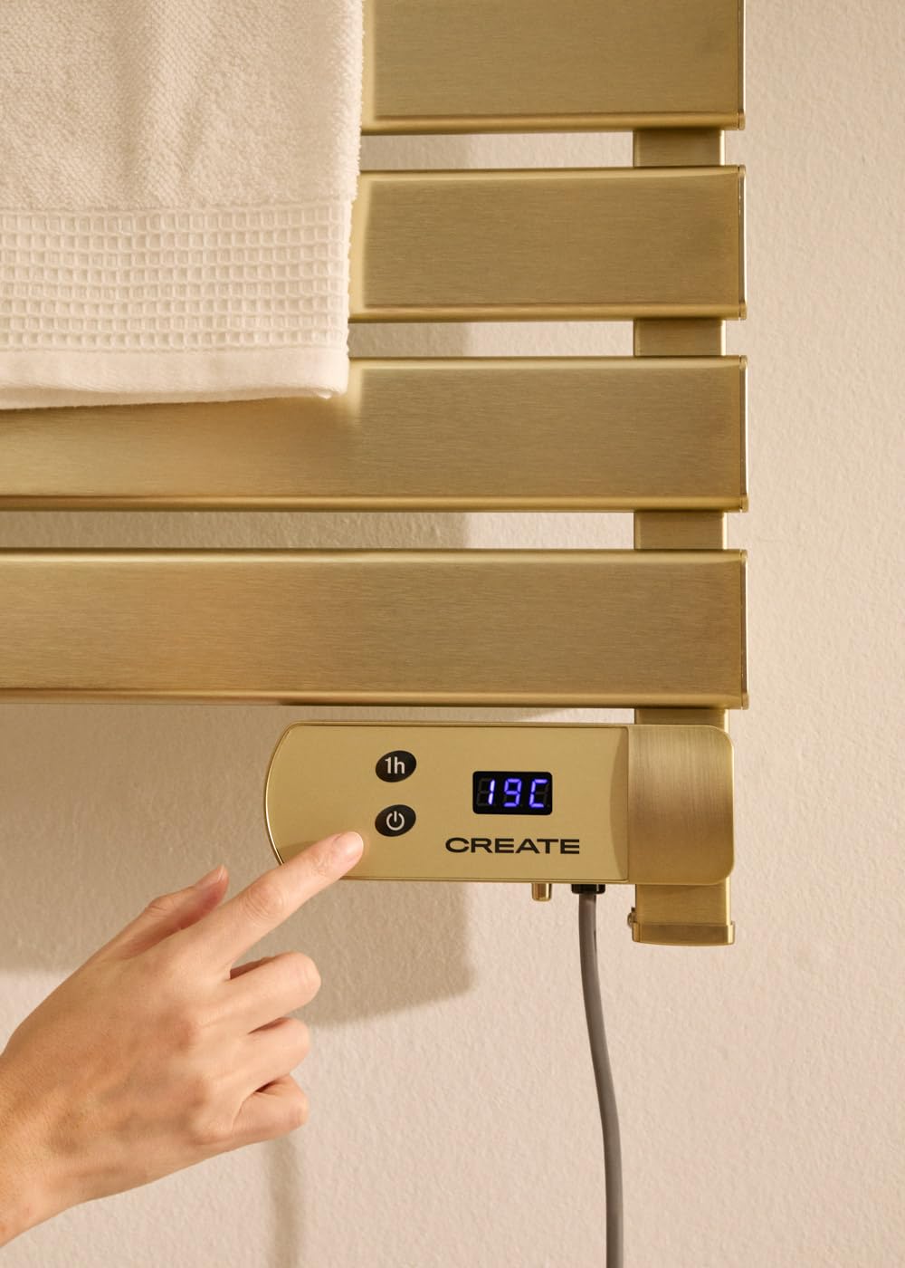 CREATE / Warm Towel 500 W/Radiatore Elettrico da Bagno Oro, 96,9 x 55 x 5 cm, termostato, Basso consumo