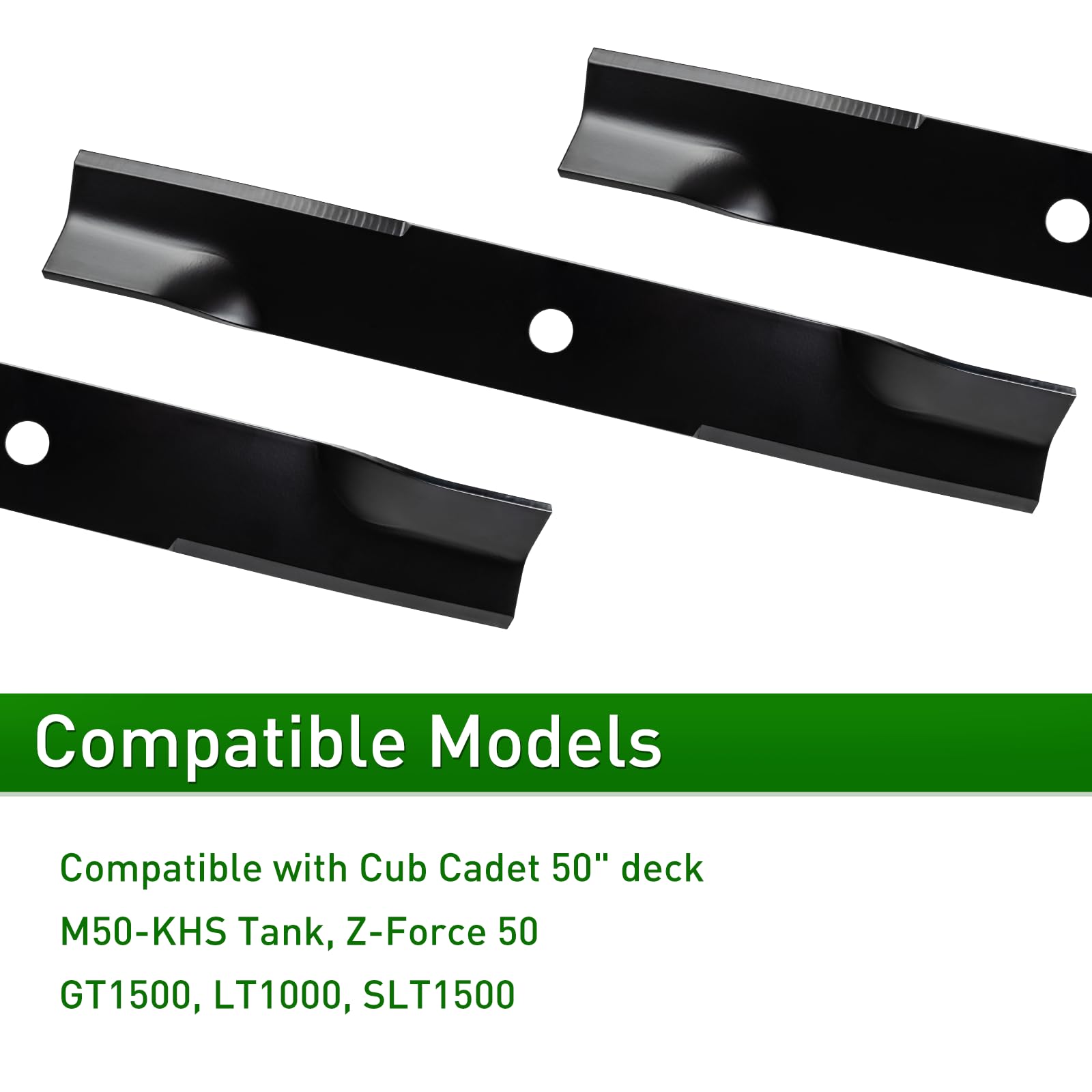 01010168 - Cuchillas de cortacésped compatibles con Cub Cad y cubierta de 50 pulgadas M50-KHS Z-Force 50, cuchillas de mantillo para GT1500 LT1000 SLT1500, reemplaza MTD 01010168-0637 01010168-X