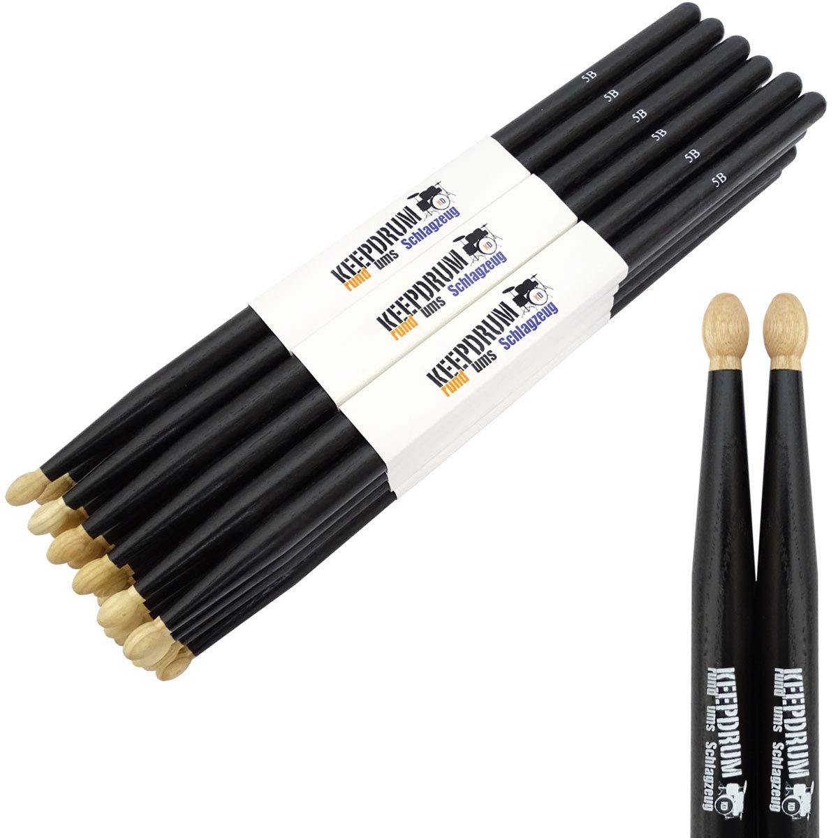 Keepdrum 5BB Black Hickory - Bacchette per batteria, 12 paia, colore: Nero