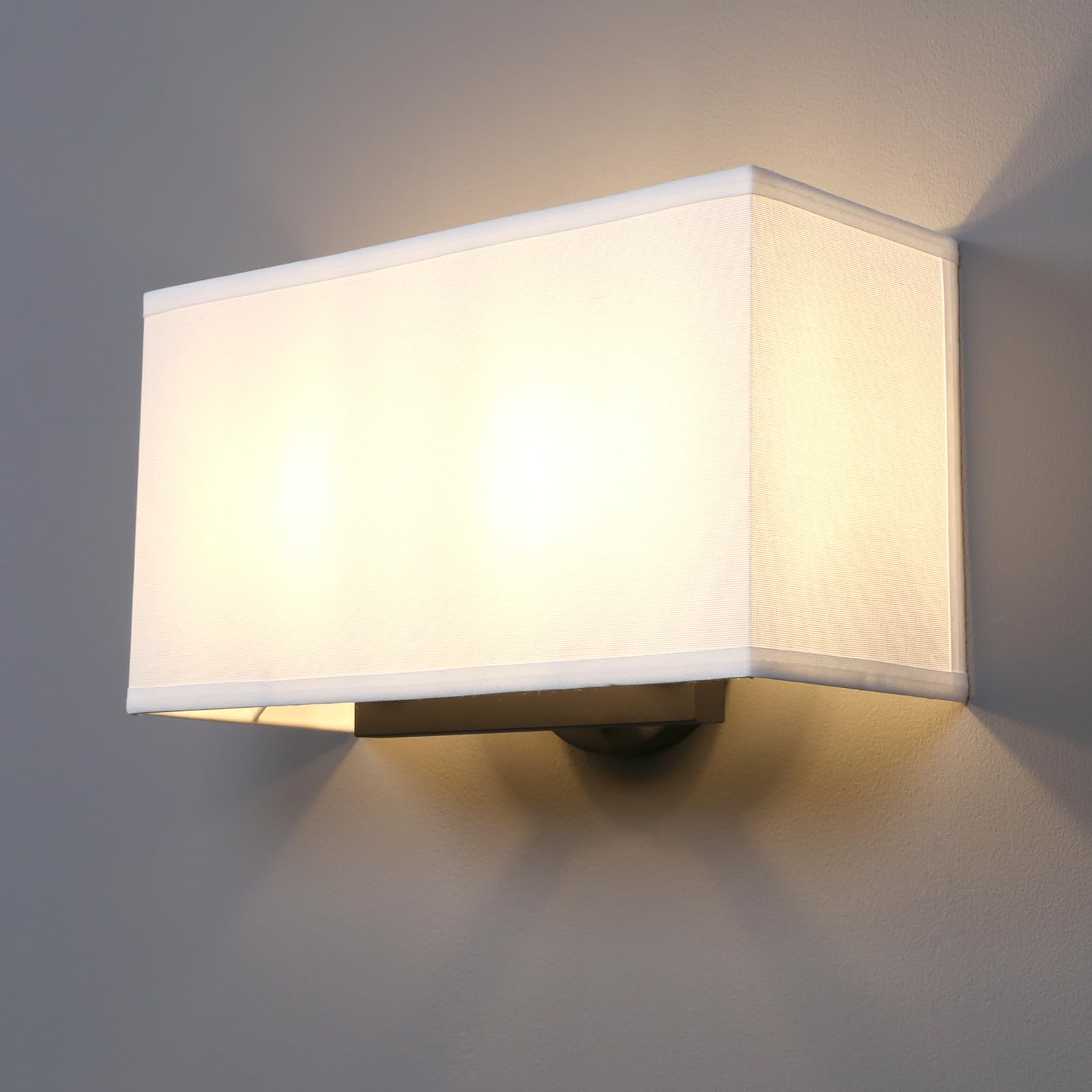 Permo Indoor Bedside Hidden Night Wall Lamp Single 2-Lights Vintage Industrial Fixture with Square Fabric Shade for Reading Bedroom Living Room Dining Room Hotel(White)