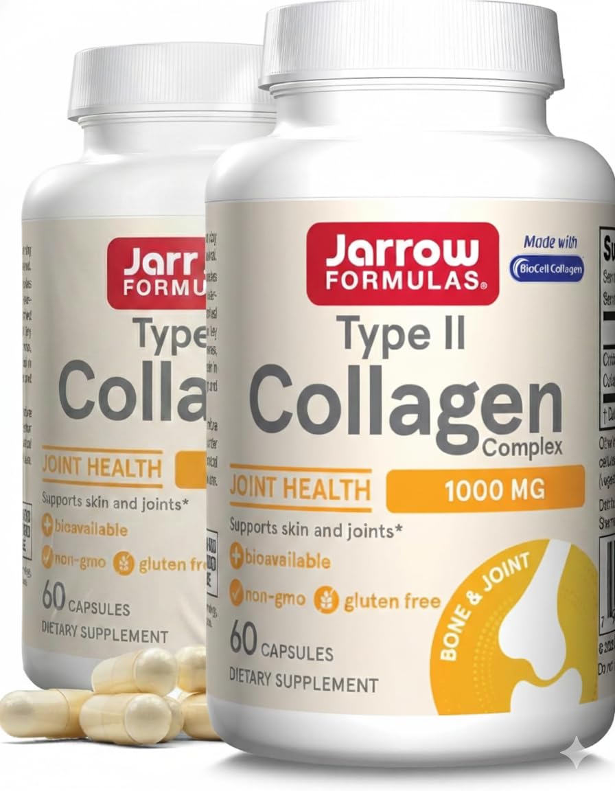 Jarrow Formulas® Type II Collagen Complex 1000 mg Supplements, Supports Skin and Joint Health, 60 Capsules, 30 Day Supply (Pack of 2) 60 Count (Pack of 2)