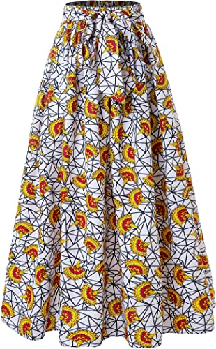 SHENBOLEN Women African Print Skirt Ankara Maxi Skirt Dashiki Skirt