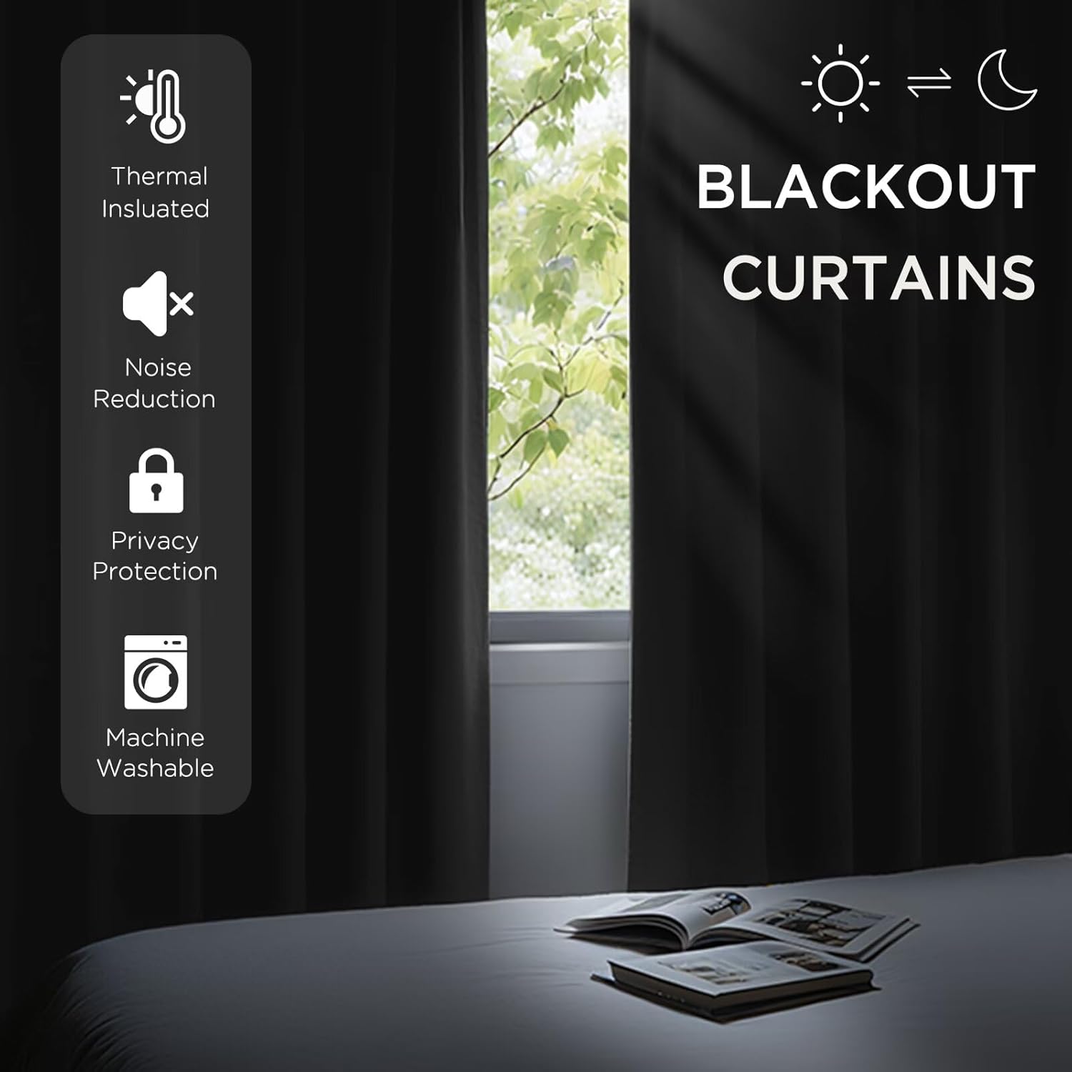 CUCRAF Blackout Curtains 84 inches Long 2 Panels Set for Bedroom, Dark Grey Rod Pocket Room Darkening Curtain for Living Room, Thermal Insulated Window Drapes (W 52 x L 84 Inch)