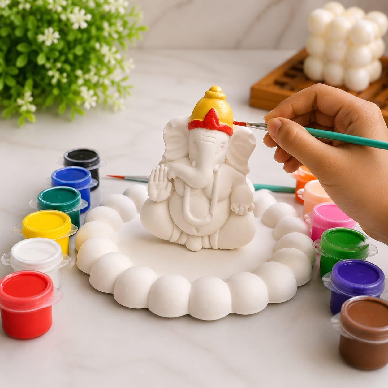 Siyalo Creations DIY Ganesh Idol Painting Kit with 12 Colors | Includes Paint Brush, Non-Toxic Tempera Colors, Plaster Idol Included, Step-by-Step Guide, Kids Art & Craft-image-2