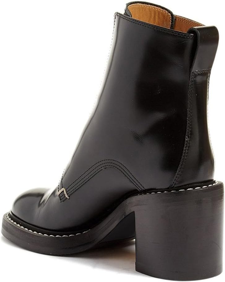 FSJ Women Comfy Stacked Low Heels Ankle Boots with Front Zipper Round Toe Handmade Shoes Size 4-15 US