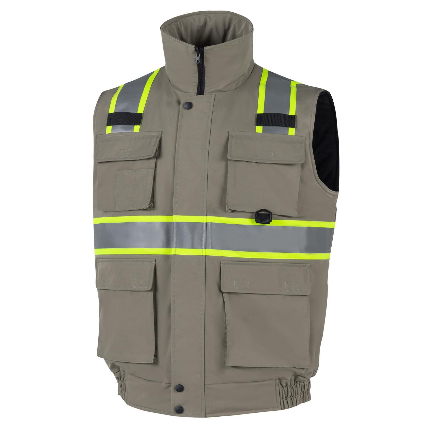 VENDACE Safety Vest High Visibility Reflective Fleece Winter Vest for Men with Pockets Water-Resistant Hi Vis Construction Work Vest (Olive Green,L)