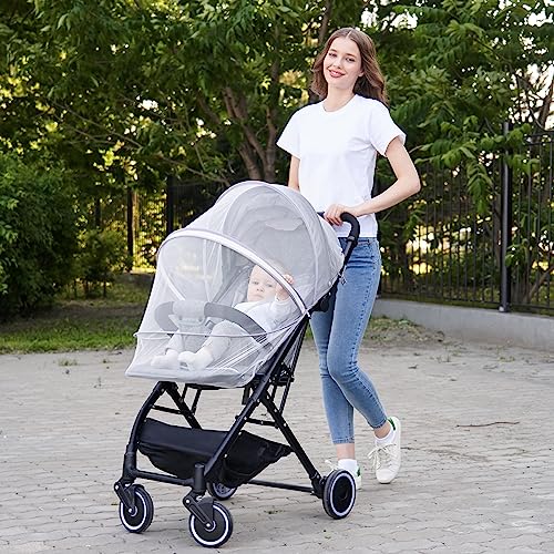 Mosquito Net for Stroller,Encrypted Stroller Mosquito Net Full Cover with Double Zipper,Breathable & Foldable Netting for Baby Cover(White)