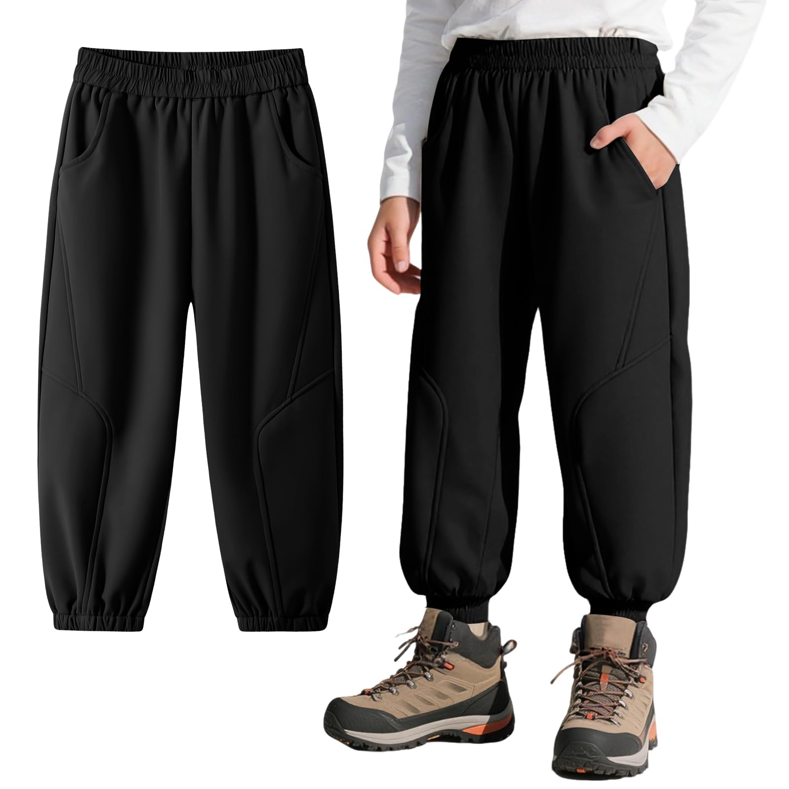 Pantalon Softshell pour Garcon, Thermique Doublé Polaire Coupe-Vent Pantalons de Montagne avec Poche, Enfant Imperméable d'hiver Pantalon Automne Hiver Junior pour 6-14 Ans