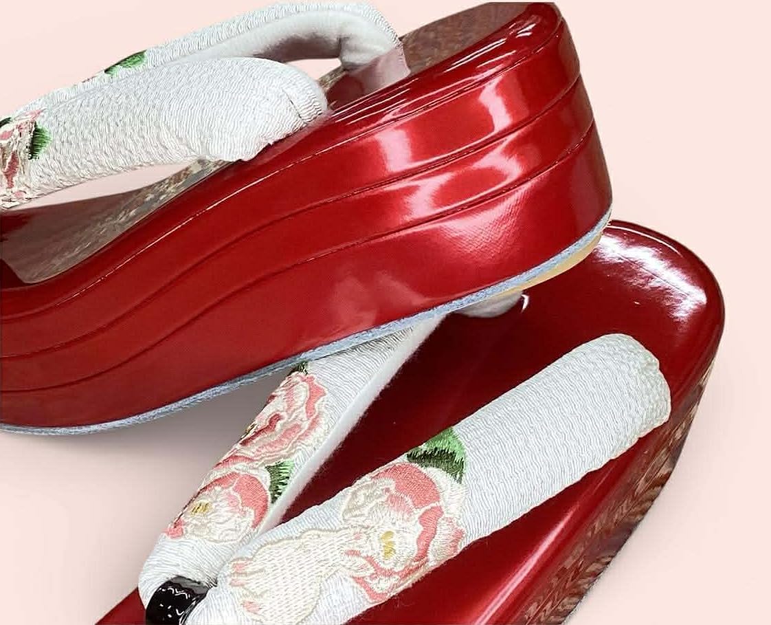 [ひのや] 振袖用草履 ハイヒール草履 エナメル赤 刺繍鼻緒 ソフト鼻緒 高ヒール6ｍ フリーサイズ