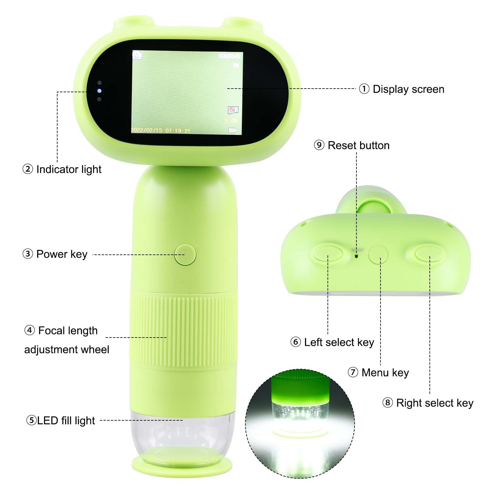 Microscopio Digitale Portatile MAXLAPTER Per Bambini – Schermo IPS 2 Pollici, Zoom 1000x E 8 LED Regolabili. Leggero, Con Foto E Video! Regalo Perfetto 3-12 Anni.