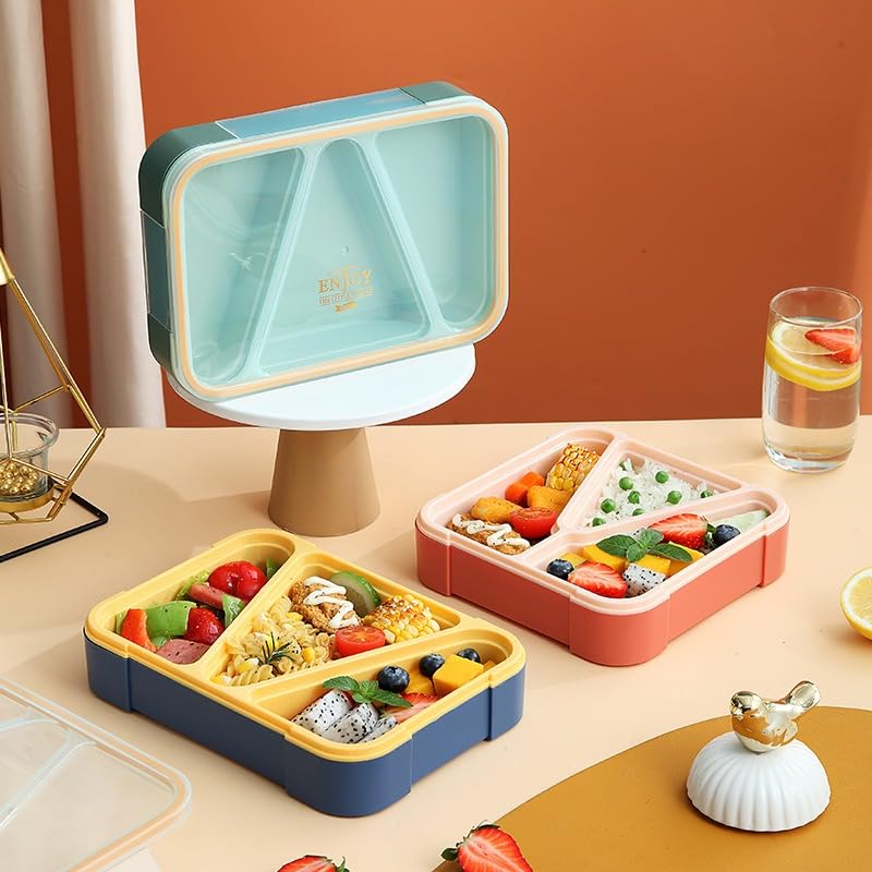 Lunch Box for Kids with 3 Compartments | 1000 ML BPA-Free Plastic Tiffin | Airtight & Leak-Proof | Ideal for Snacks & Meals | Lunch Box for Office Women & Men | Multicolor with Fork