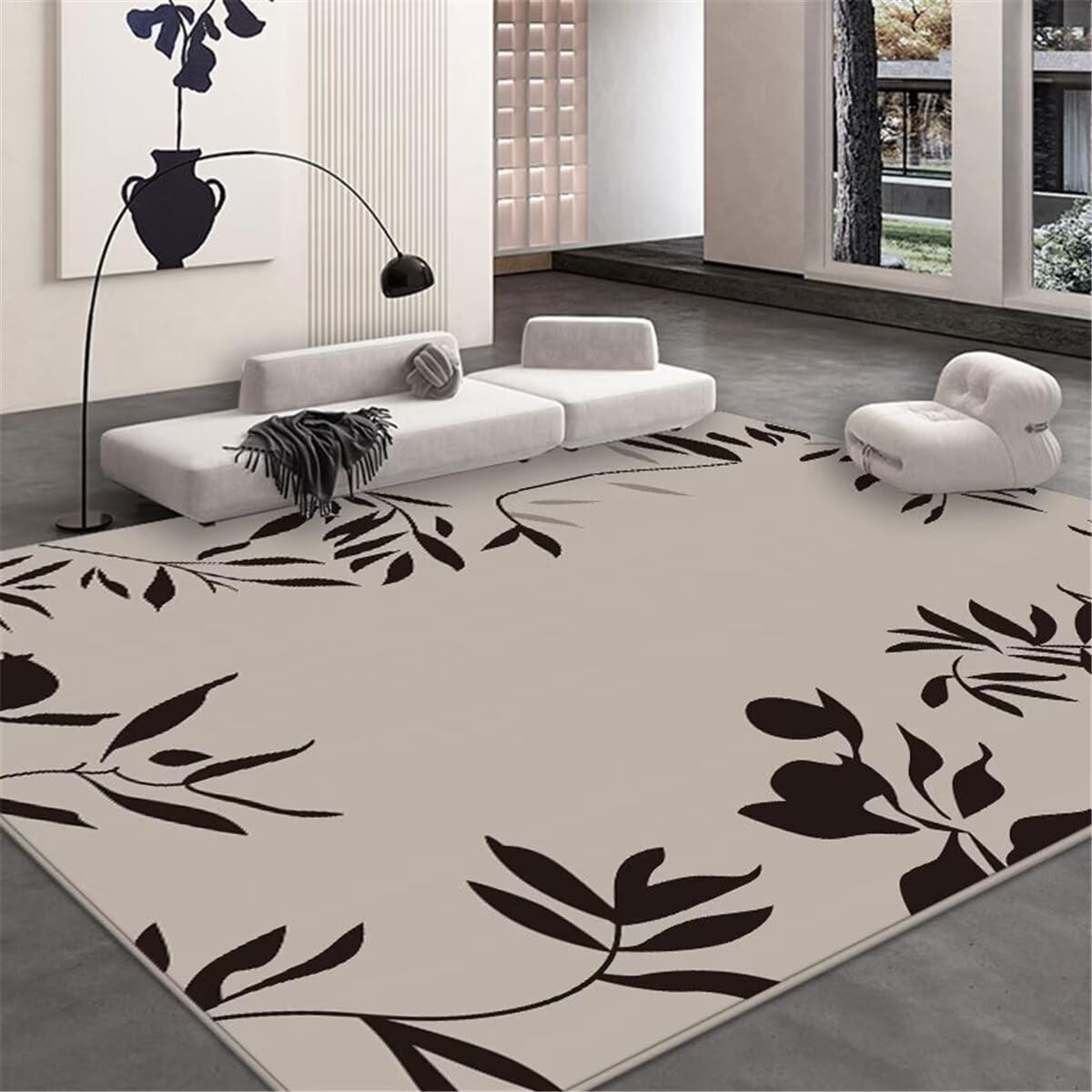 Tapis de salon motif feuille noire 60x90cm classique et durable pour chambre