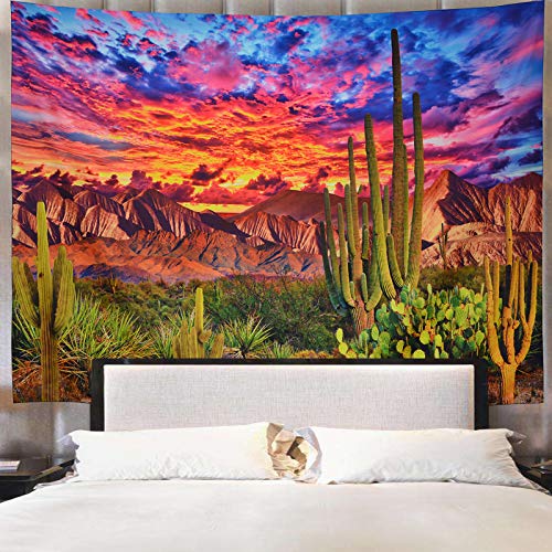Generleo Mountain Tapestry Desert Cactus Tapestry Sunset Clouds Tapestry Psychedelic Tropical Plants Wall Tapestry Nature Scenery Tapestry Wall Hanging For Bedroom Decor #TOP2