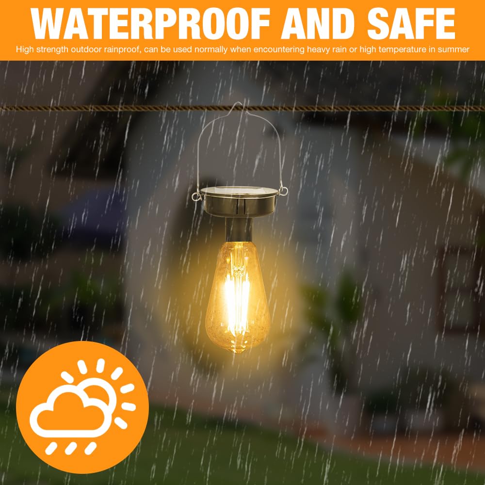 CLIUNT Solar Light Bulb, 2 Pcs Waterproof Solar Lights Replacement Top, Hanging Solars Light Outdoor Garden - Image 3