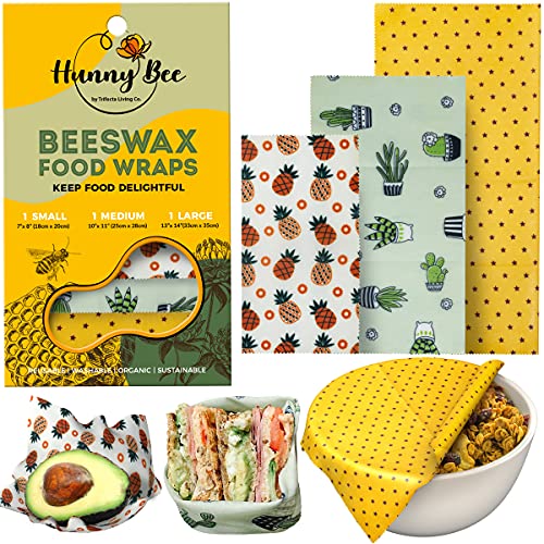 HUNNYBEEE Beeswax Reusable Food Wraps - (3 packs) Beeswax Wrap Sustainable Products, Eco-friendly Wax Wrap, Organization Storage Bags, Cheese Bee Wrappers Cling, Wax Paper for Food