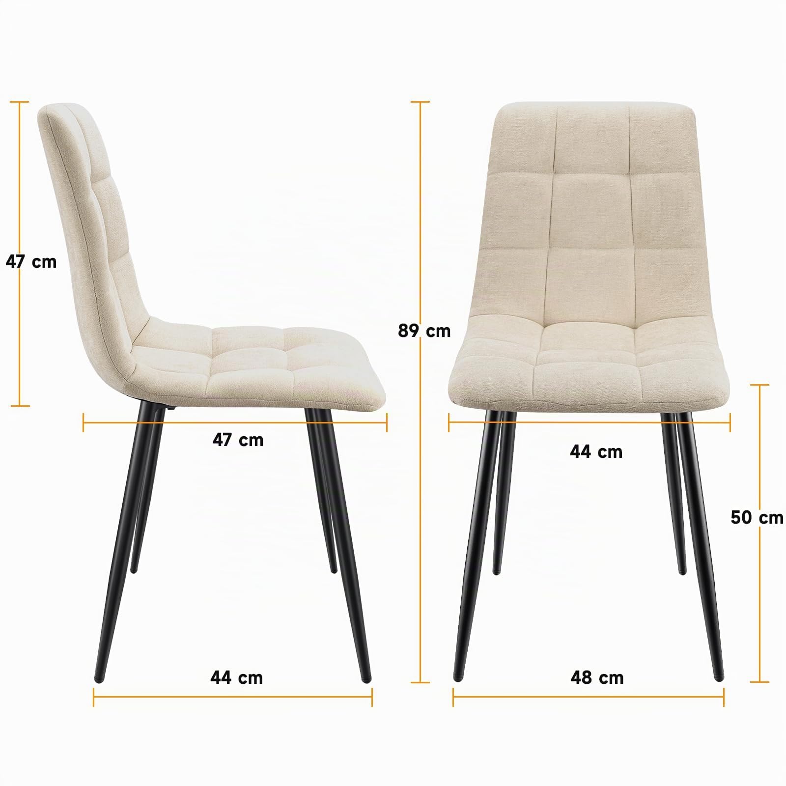 Set Di 2 Sedie Da Pranzo,Sedia Da Cucina Con Piedi In Metallo Nero,Sedie Imbottite Con Tessuto Di Lino,Sedia Da Camera Da Letto Salotto Soggiorno,Beige