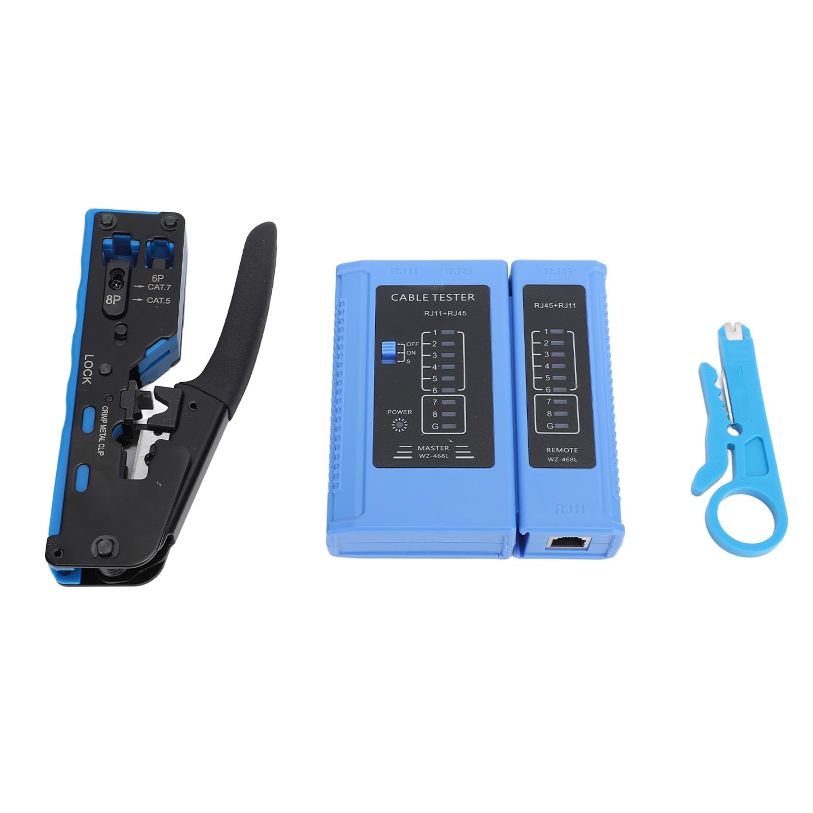 Kit d'outils de sertissage RJ45, outil de sertissage de câbles réseau, outil de dénudage et de coupe, testeur Cat5e Cat6 Cat6a Ethernet professionnel compact léger SK5 en acier