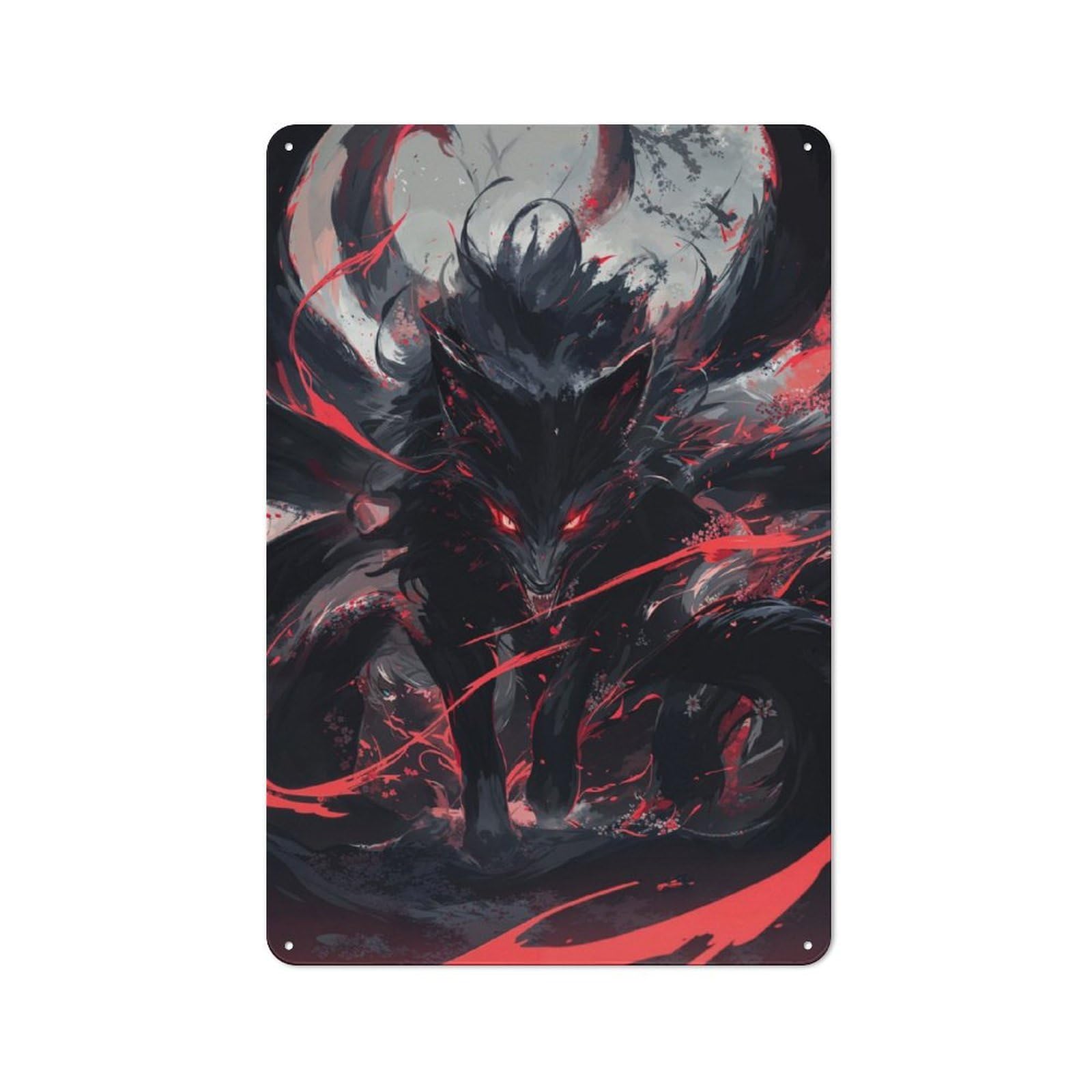 Industrial Black Kitsune Power Retro Metal Sign 30x20cm, Shed Wall Plaque for Garage, Workshop, Shed Or Utility Room