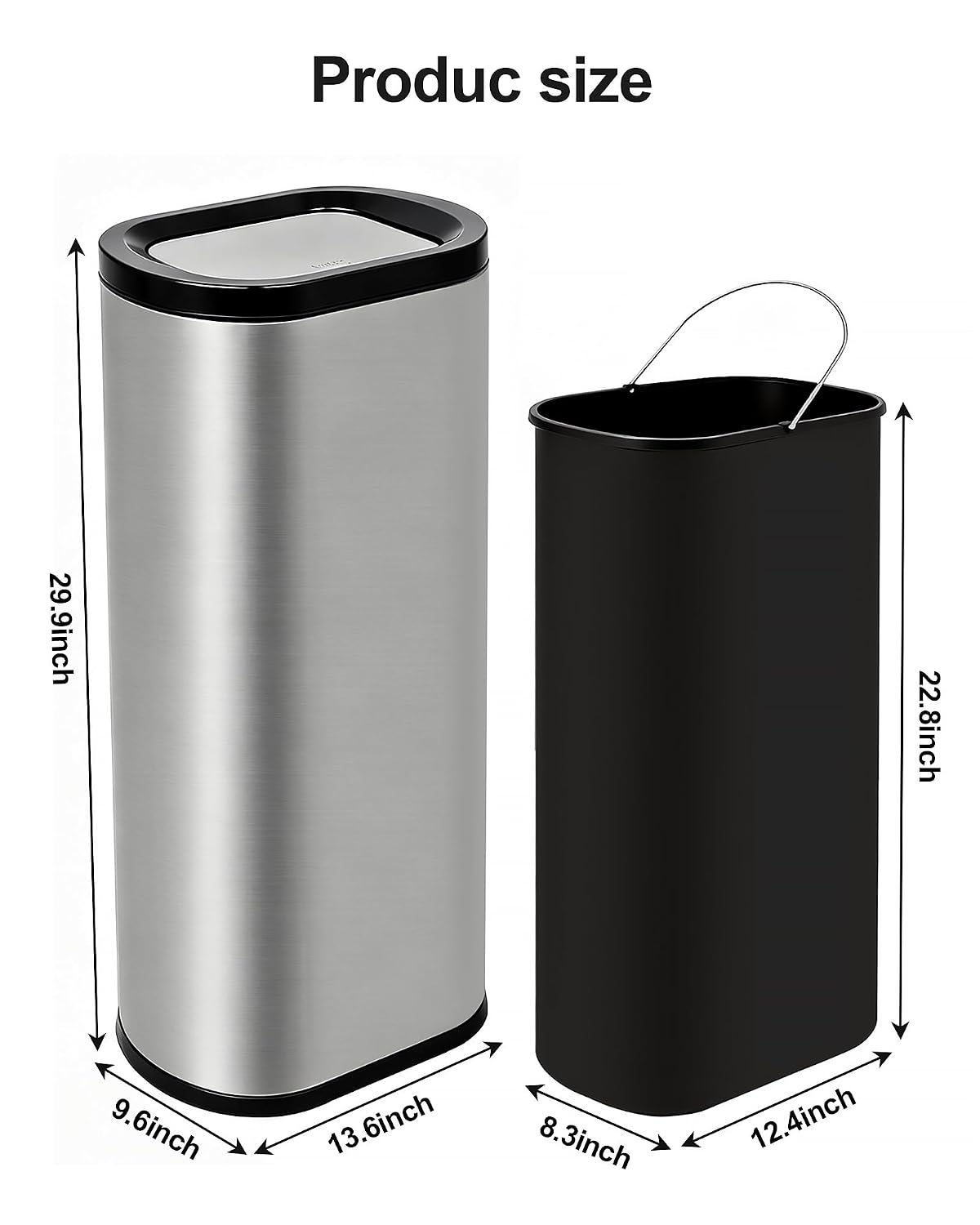 10 Gallon Stainless Steel Trash Can with Swing Lid Double Bucket