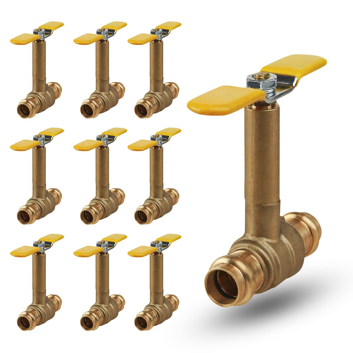 Midline Valve 752R256-10 Lot de 10 robinets à boisseau sphérique en laiton de qualité supérieure, longue poignée en T, avec raccords de 1,9 cm