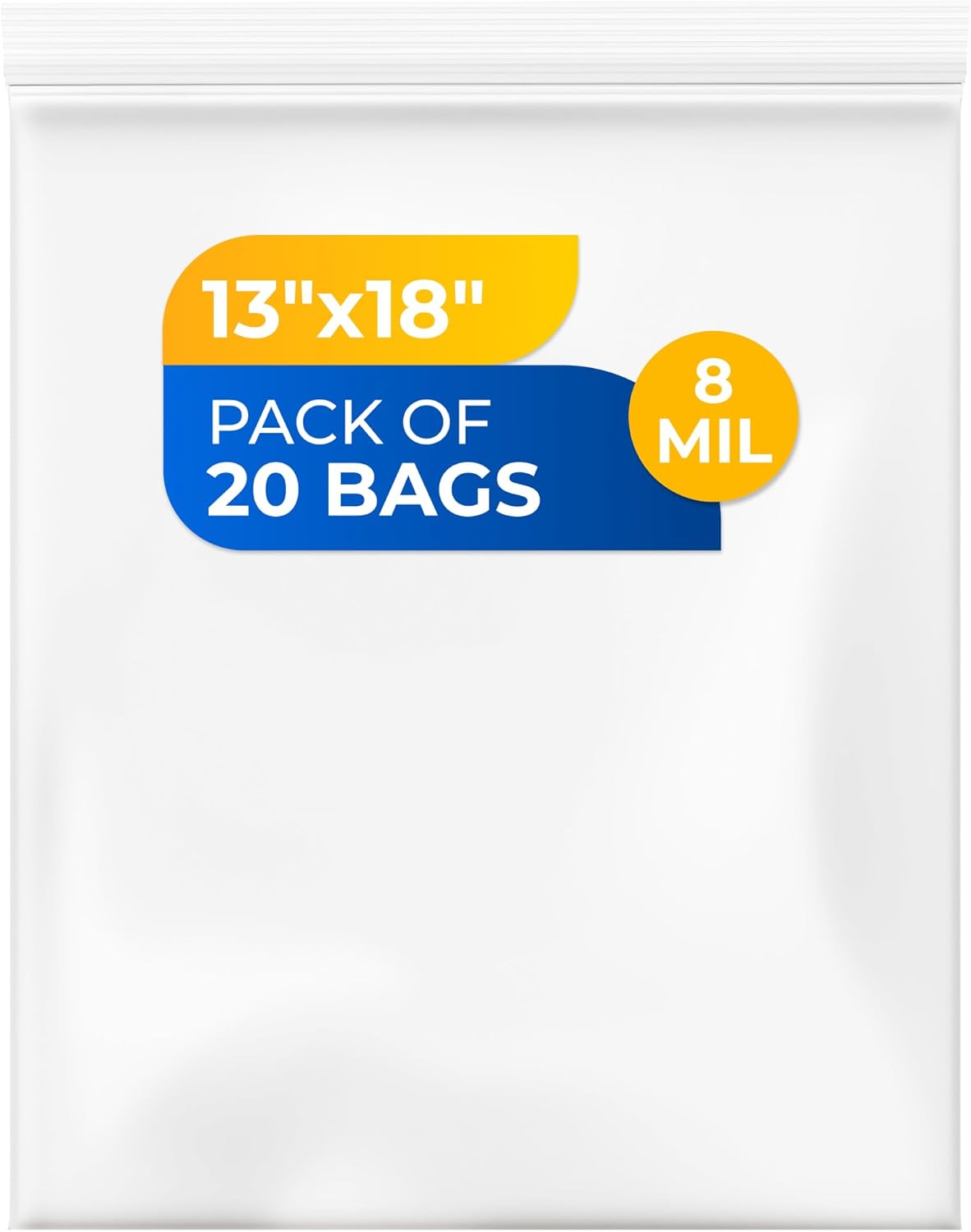 13" x 18" Large Zip Seal Lock Bag, 8 Mil (Pack of 20)  Heavy-Duty Reclosable Plastic Bag  Clear Resealable Bags, Waterproof  2 Gallon Bags for Storing Clothes, Food, Jewelry