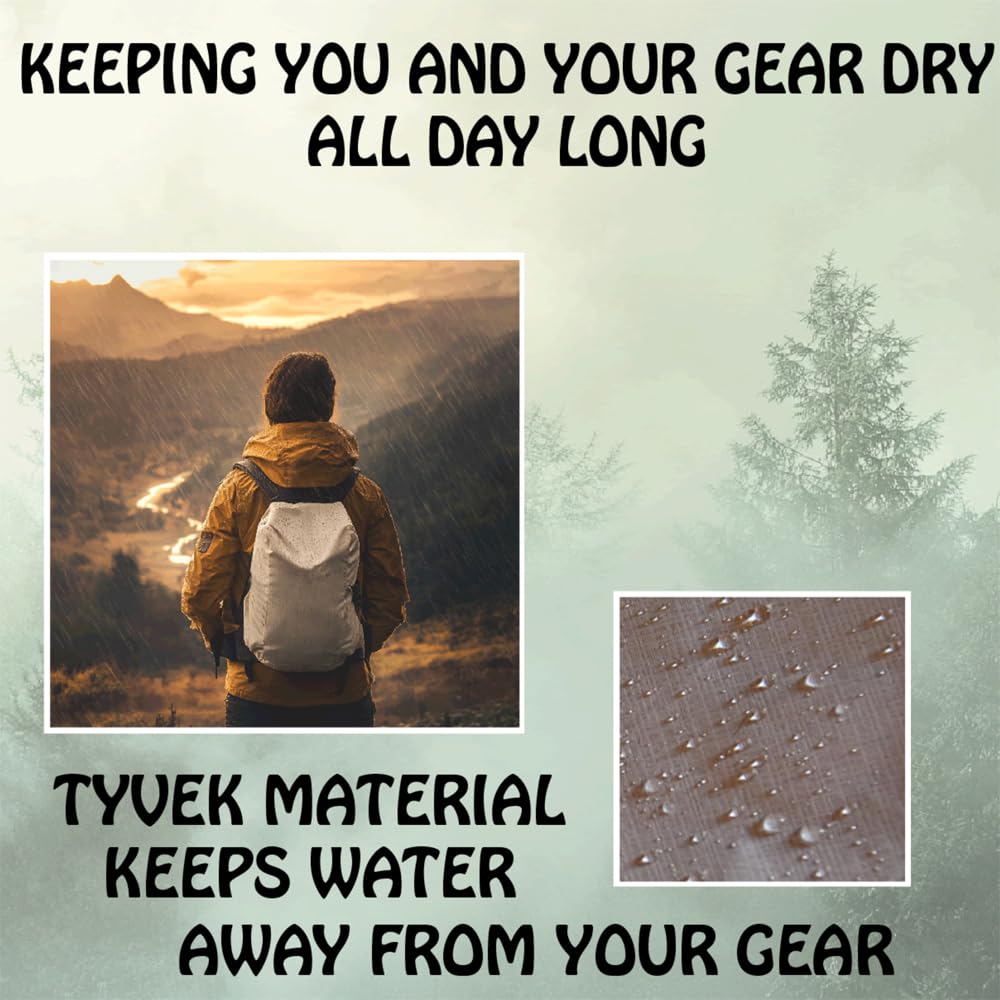 MODERN GRIZZLY Hiking Backpack Rain Cover Waterproof - Ultralight Durable Tyvek - Shock Cord Adjustable - Waterproof Backpack Cover Keeps Gear Dry - Multiple Sizes (Medium 28L-35L Backpack)
