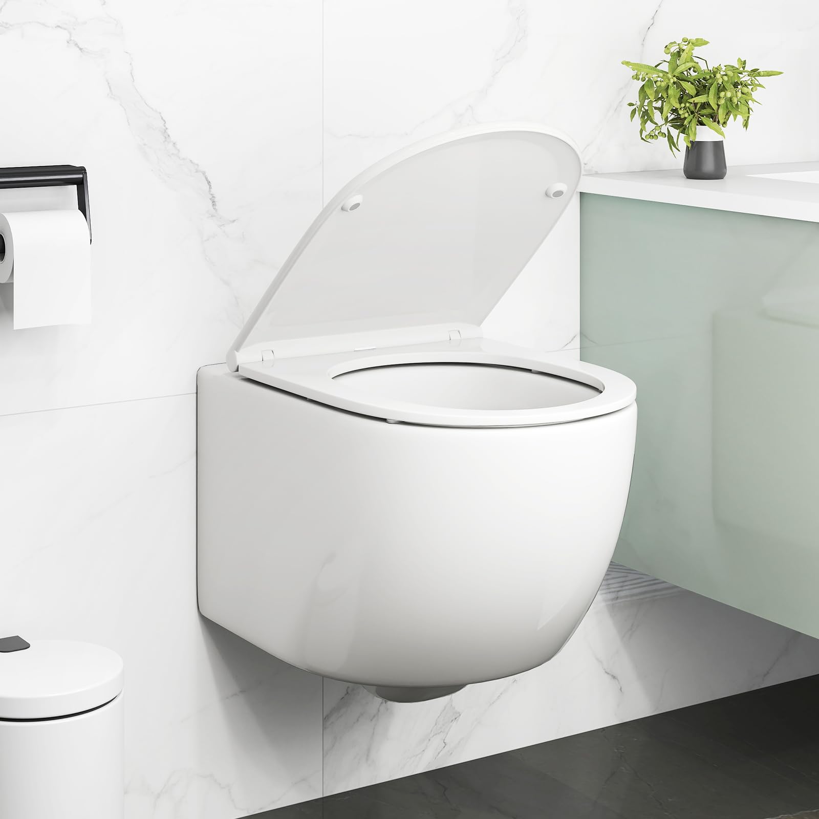 LIFEZEAL Water Sospeso, Sanitari a Muro, Incasso WC, Toilette, con Copriwater a Chiusura Rallentata, Sedile, Kit di Montaggio, Sistema di Doppio Scarico, Risparmio di Acqua, Pulizia Facile, Ceramica