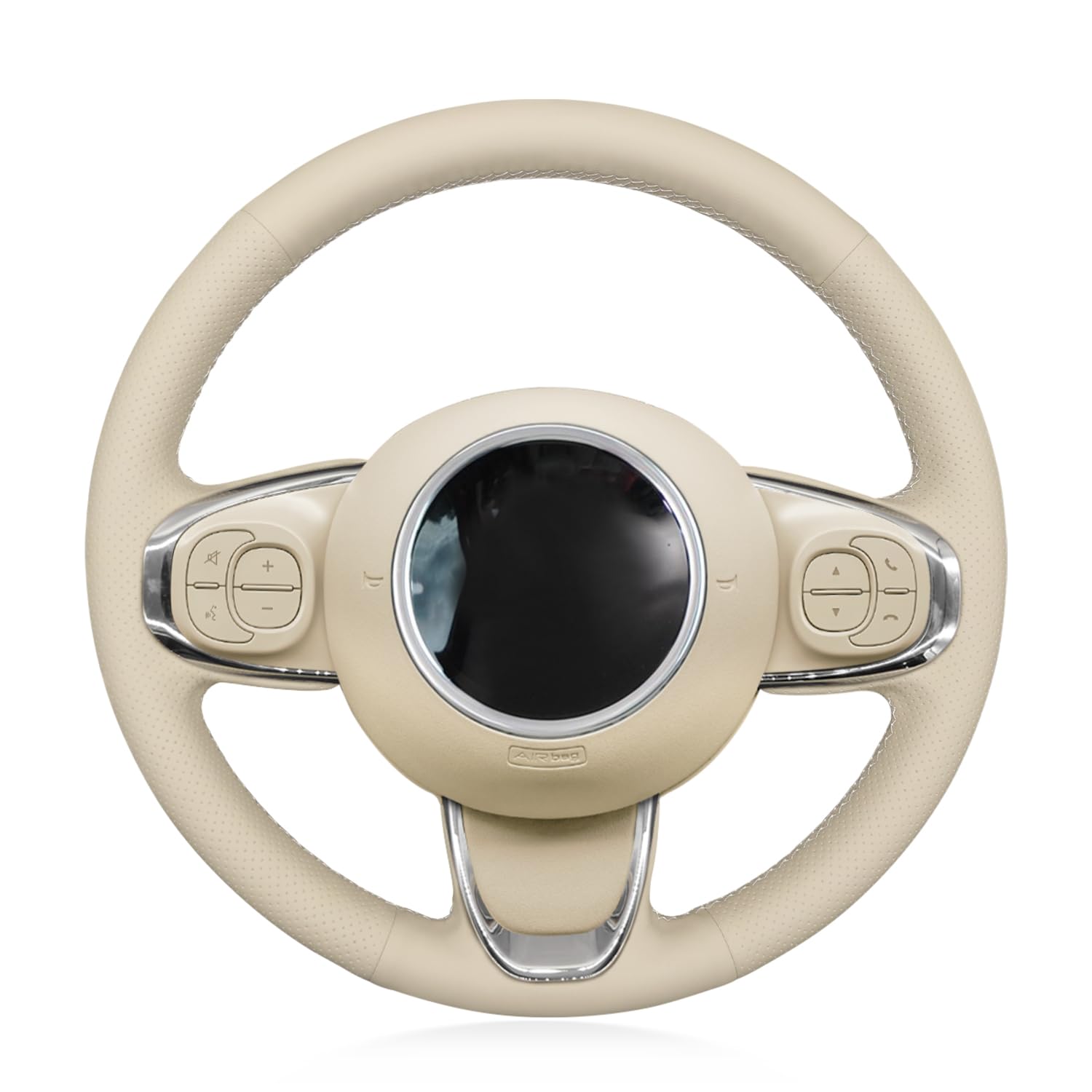 MEWANT Passgenauer Lenkradbezug zum Nähen für Handstich für 500 500C | Handstich für 500 2015-2021 / 500C 2016-2021 Beige Kunstleder Atmungsaktiv Für Beheizte Lenkräder Langlebig