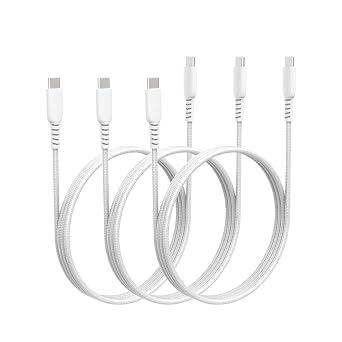 USB C to USB C Cable, 3Pack 3Ft Fast Charging iPhone Woven Cord, 60W Car Play Charging Data Cable for iPhone 17/16/15/Samsung Galaxy S25/S24/S23/iPad Pro/iPad Air - White