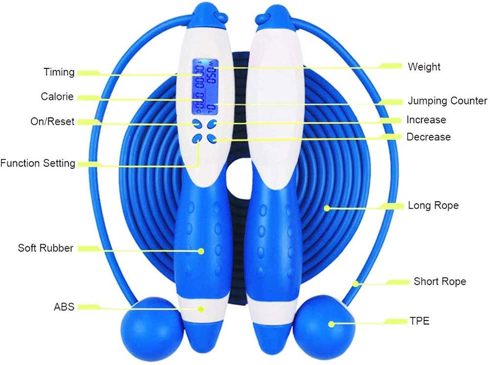 Jump Rope, Digital Counting Jump rope, Non-Winding Multifunctional Intelligent Timing Counting Skipping Rope for Rope/Cordless Fitness Boxing Training Suitable for Men, Women, Children(Blue) 2