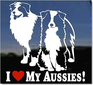 I Love My Aussies! | NickerStickers® Pair of Sitting Aussies Australian Shepherds Dog Vinyl Window Decal