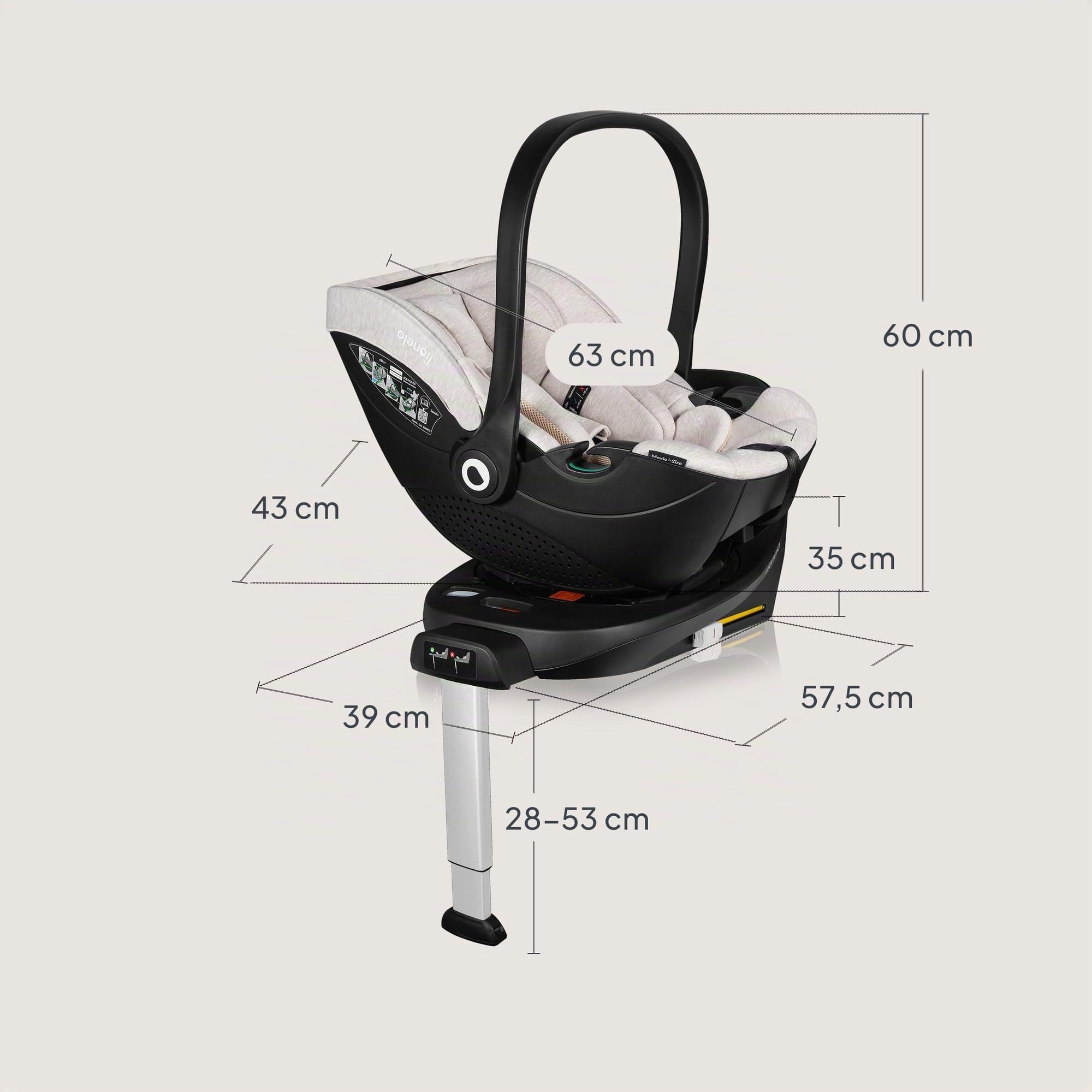 LIONELO MOXIE i-Size SET Siège Auto pour Bébé Avec Base 40 à 87 cm Porte-bébé Fixation et stabilisation ISOFIX Support stabilisateur Protection latérale, Réglage de l'Appui-Tête Insert Dri-Seat
