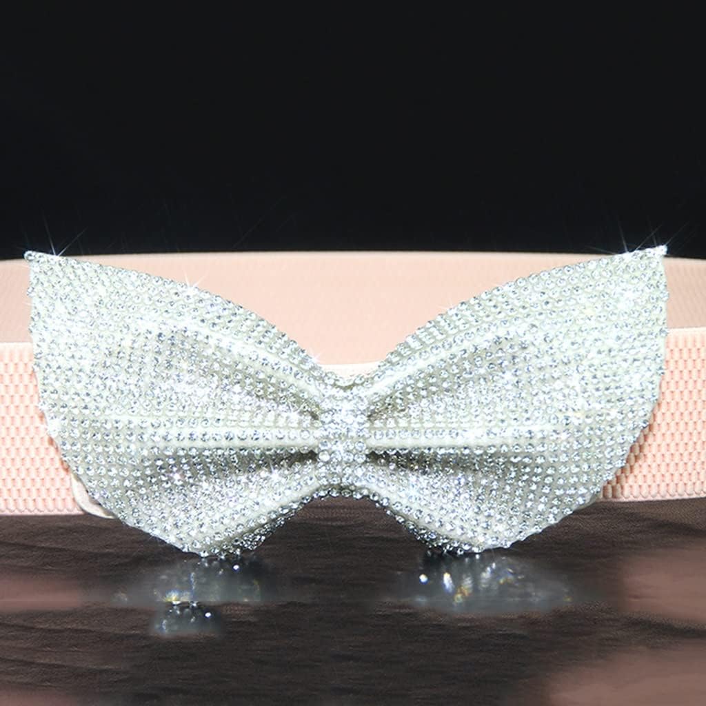 Belt Women's Models with Rhinestone Bow Hundred with Feather Dresses Elastic Waist Seal White(Blue)