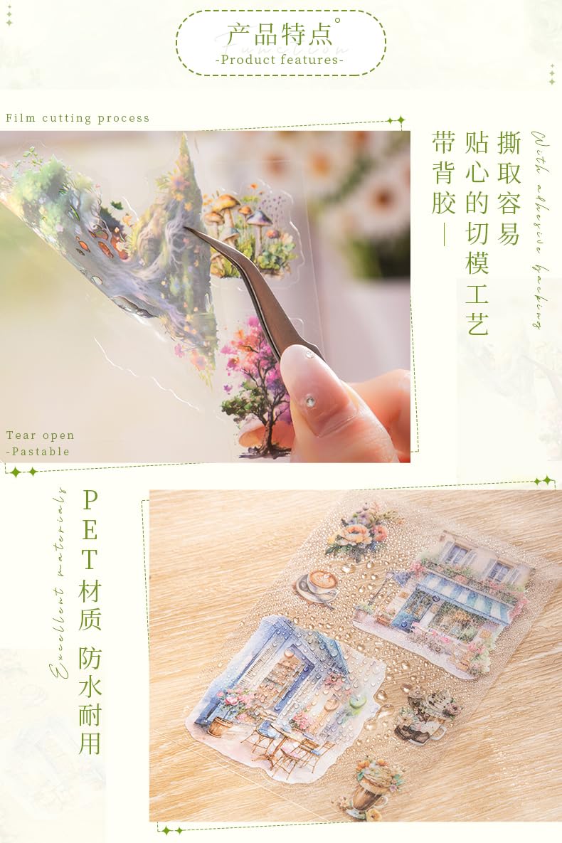 Alideco Vintage Scrapbook Stickers Set Forest Tree House Flower Butterfly Sticker Book for Adults Sticker journaling Stickers for Scrapbooking Tweezer 20Sheets (qicansenlin) - Image 4