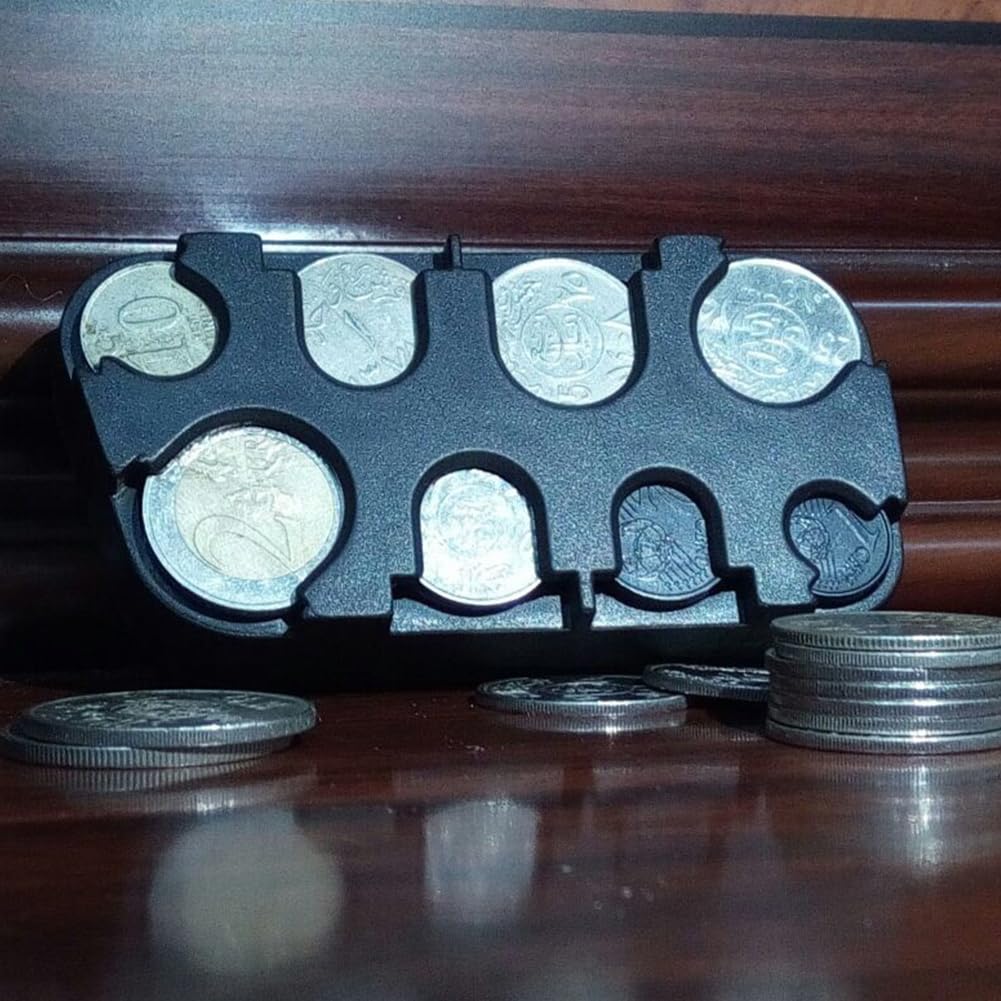 Kiuiom 2 Stück Kleingeld Aufbewahrung,Münzsammler,Münzsortierer,Organizer Für Euro-Münzen,Münzen Aufbewahrung,Münzspender Münzbox,8 Fächer von 2 Euro bis 1 Cent,Schwarz Spielzeug
