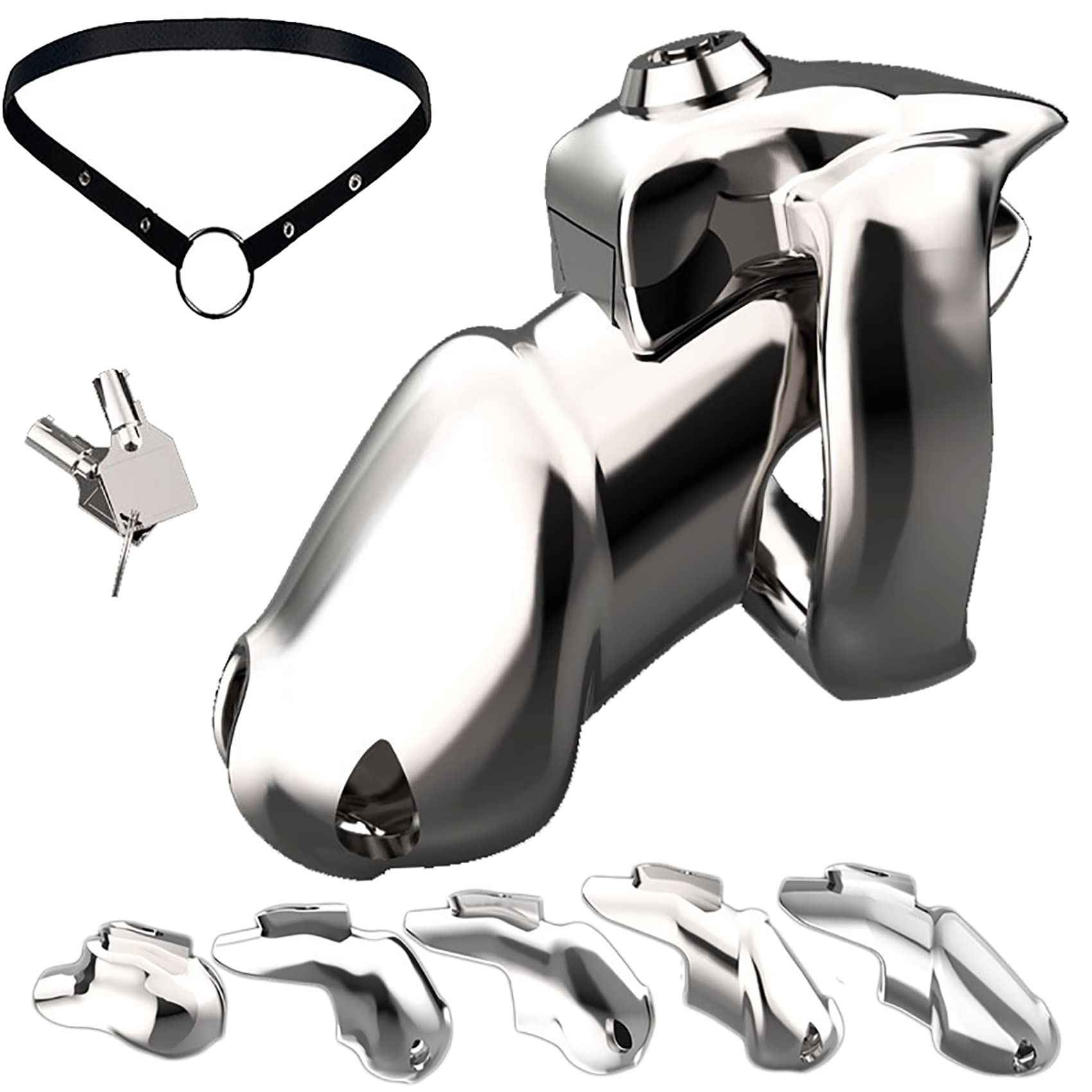 V4 3D Keuschheitskäfig 304 Metall Neues Druckschloss Peniskäfig Mit Gebogenem Cockringe & Gürtel Set Für Männer Keuschheitsschelle, Kleiner/Groß Edelstahl Keuschheitsgürtel Gay Toy,St,50mm