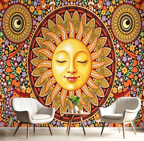 Fotomurales naranja quemado de sol psicodélico floral para una decoración sofisticada 3