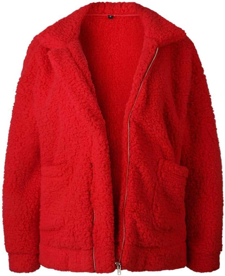 Women's Casual Lapel Fleece Fuzzy Faux Shearling Zipper Coats Oversized Outwear Jackets - Image 8