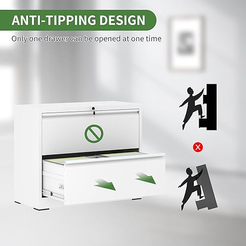 Miniatura 4 de VIYET Archivador lateral con cerradura, archivadores de metal de 2 cajones, gabinete de almacenamiento de oficina en casa para colgar archivos