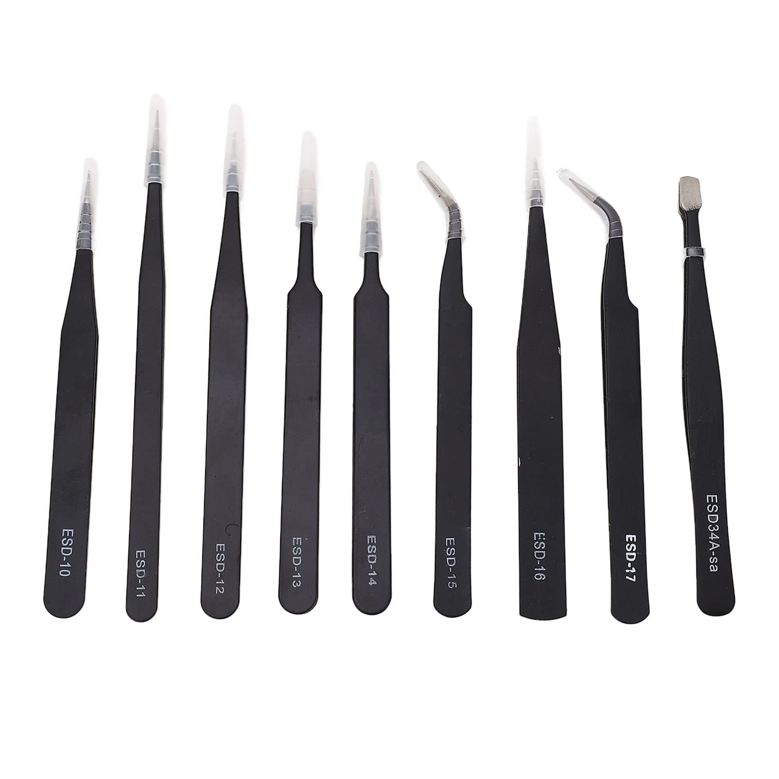 9PCS Antistatic Tweezers Assortment Stainless Steel Multifunctional Tweezers Set for Electronic Repair
