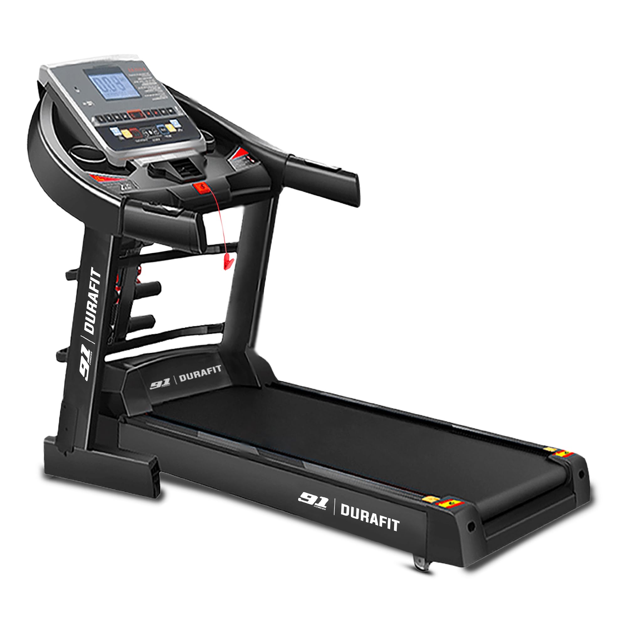 91-Durafit Panther Multifunction | 5.5 HP Peak DC Motorized Foldable Treadmill| Auto Incline| Home use| Max Speed 18 Km/Hr | Max User Weight 130 Kg|Free Installation Assistance | Black