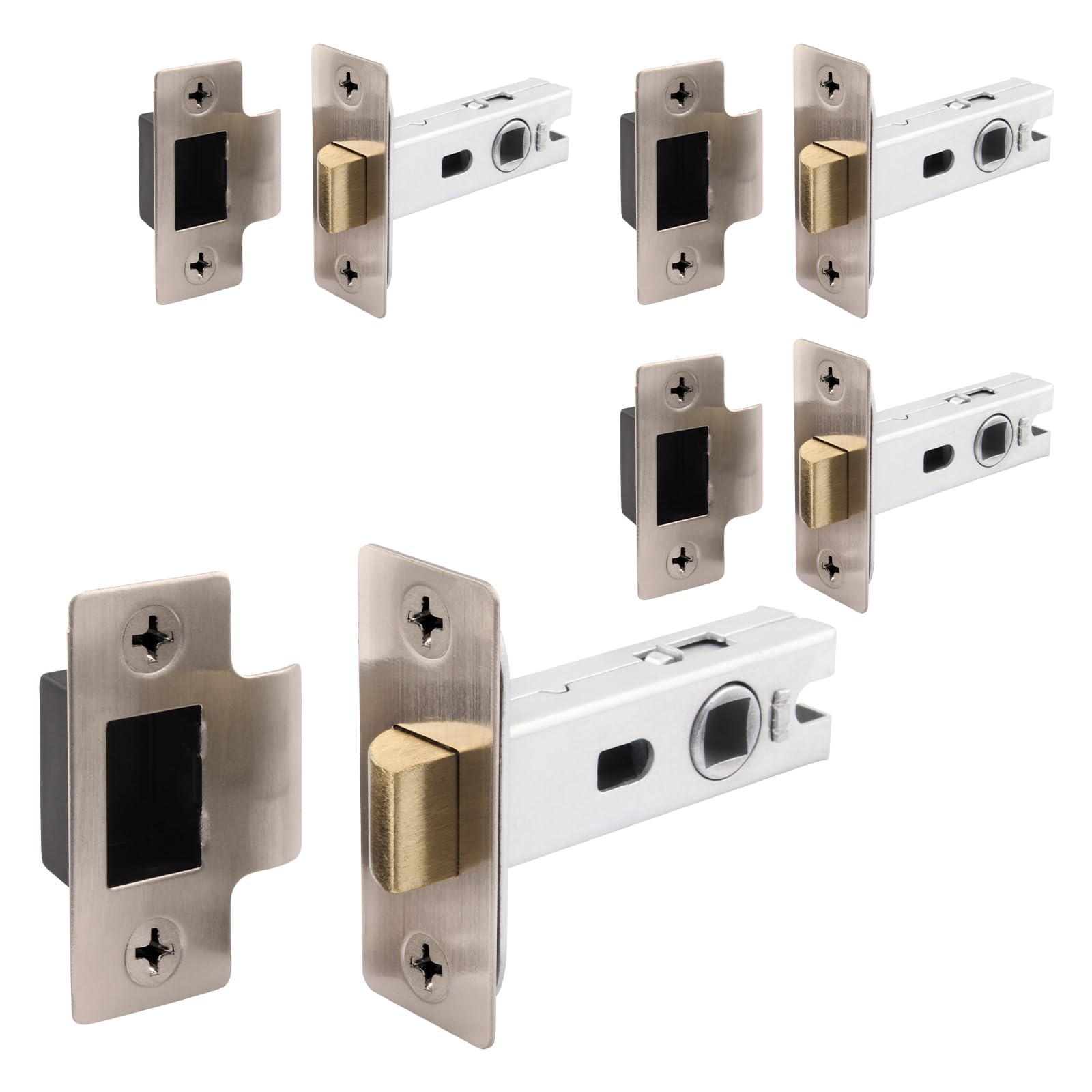 Eai Satin Nickel Satin Tubular Door Latch For Internal Doors - 2.5 Inch / 64Mm - Pack Of 4 Tubular Mortice Latches