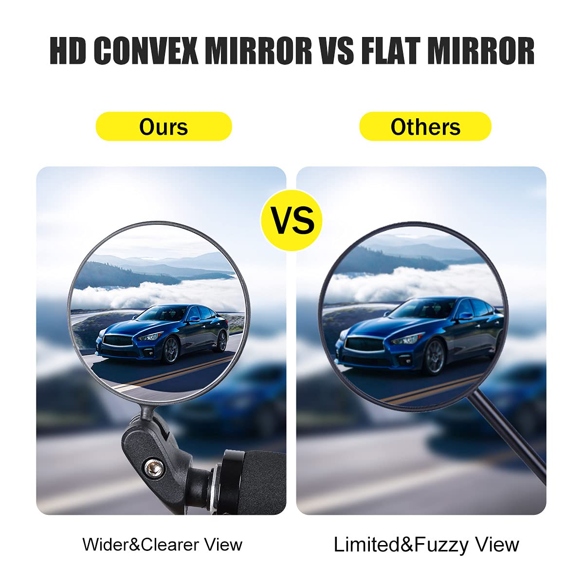 Bike Mirrors for Handlebars 2PCS, Adjustable Rear View Mirror for Bikes, Universal for Road/Mountain/Kids/Ebike Bicycle