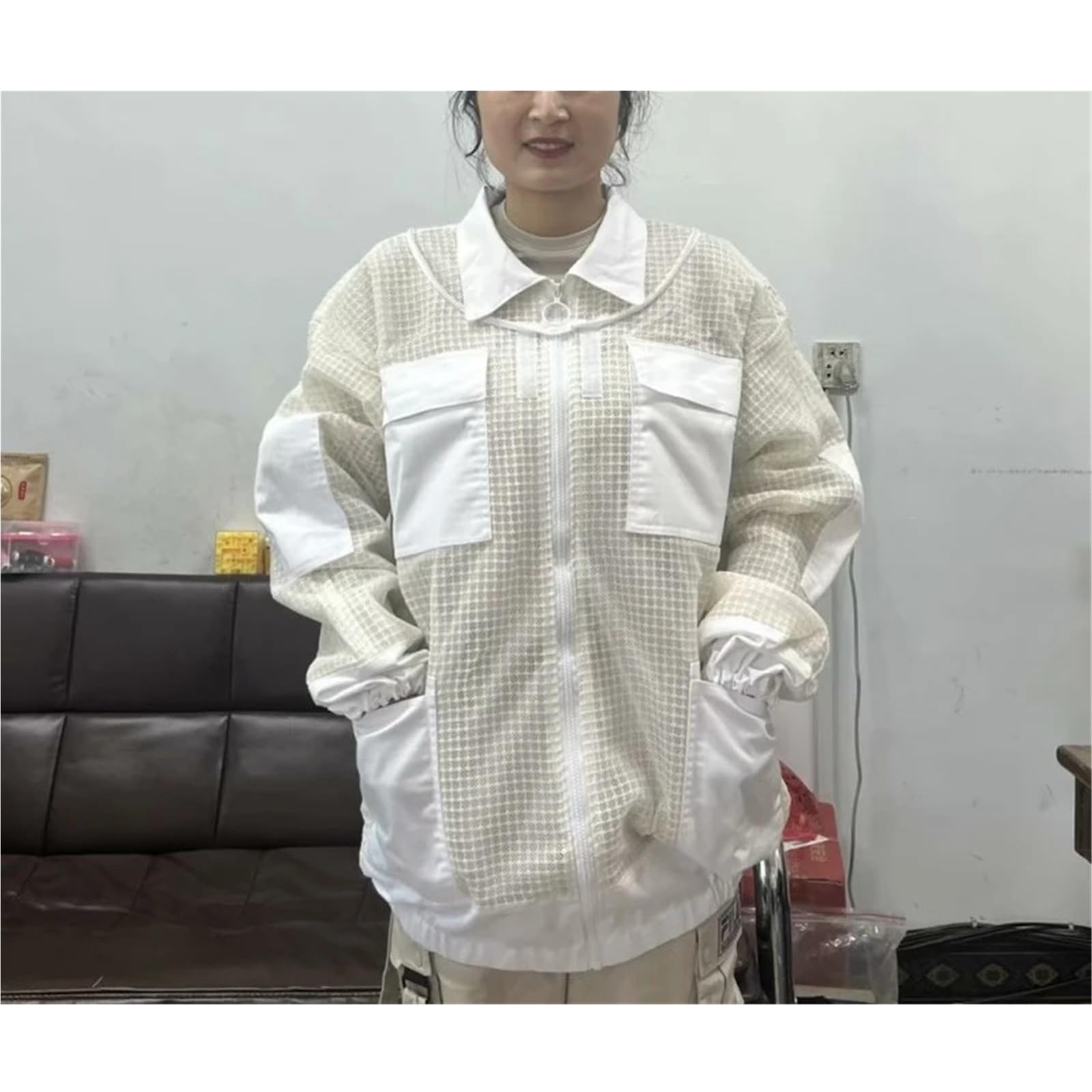 Traje de apicultor Profesional Ropa de apicultura medio cuerpo algodón transpirable, gruesa y antipicaduras 3D(White,XXL)