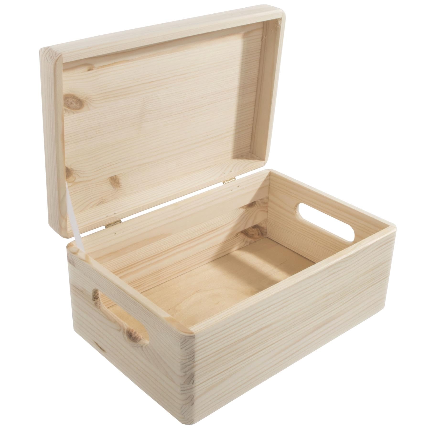 Woodeedoo Natural Medium Wooden Storage Chest With Handles And Solid Pine Lid – Unfinished Pine Box For Craft Gifts Keepsakes Pyrography Diy Decoration Or Organising – 29.5 X 19.5 X 13.5 Cm