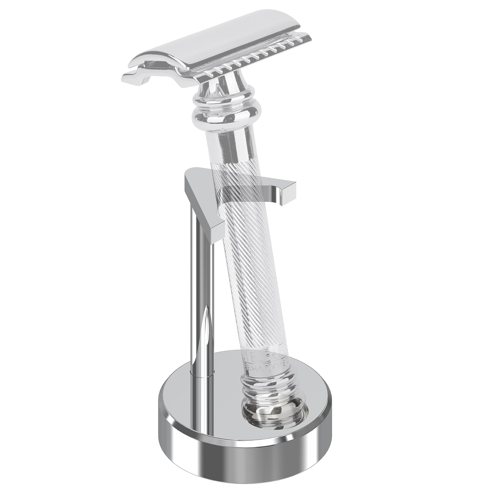 Linkidea Supporto per rasoio di sicurezza da uomo, compatibile con Vikings Blade the Chieftain, Merkur 34C, 700002, 23C, 38C, organizer per strumenti da barba per bancone del bagno (argento)