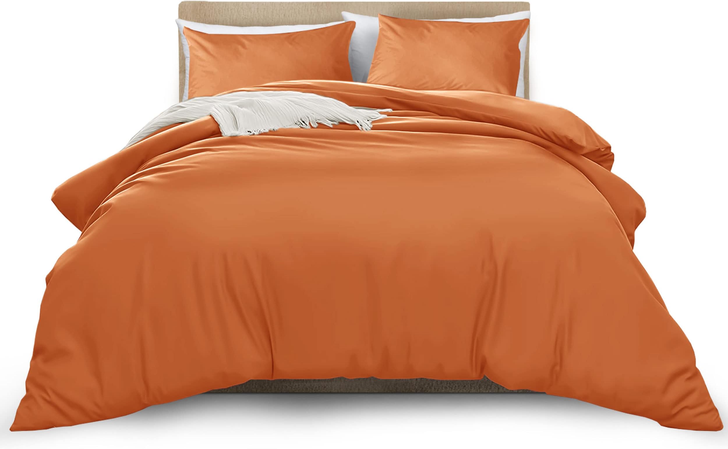 MOONLIGHT20015 Double Duvet Cover Set Rust Solid Soft Double Bedding Duvet Cover with 2 Matching Pillowcases